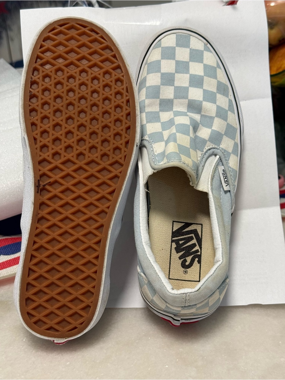 Vans Classic Slip-On Checkerboard Sneakers - Light Blue/White